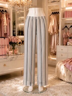 Victoria's Secret White and Black Vertical-Stripe Wide Leg Pants